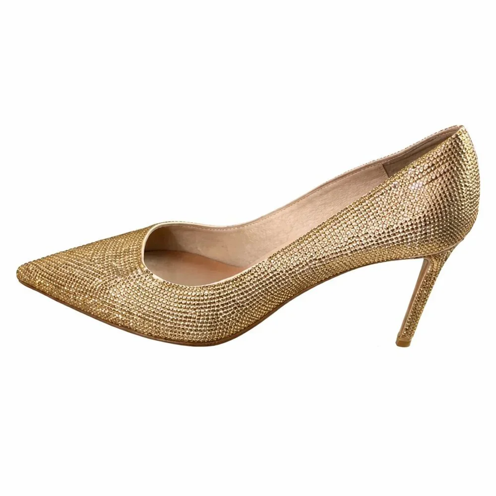 Jeffrey Campbell Nikia Gold Rhinestone Crystal Pointed Toe Stiletto Heels Size 7